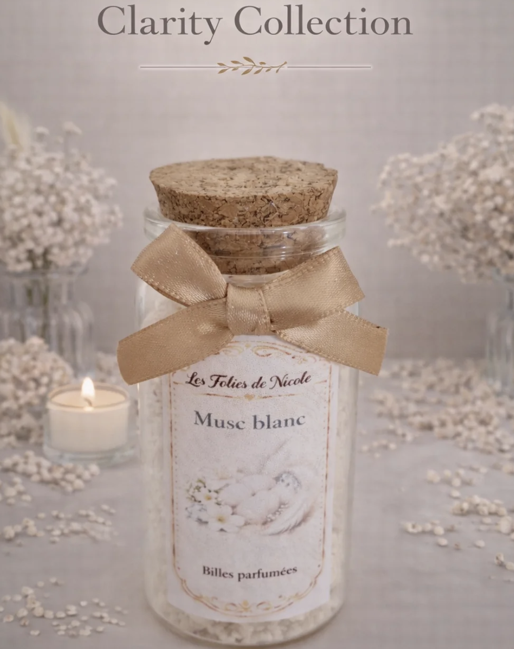 Billes parfumées en pot en verre – Musc blanc
