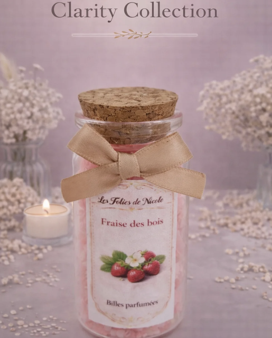 Billes parfumées en pot en verre – Fraise des bois