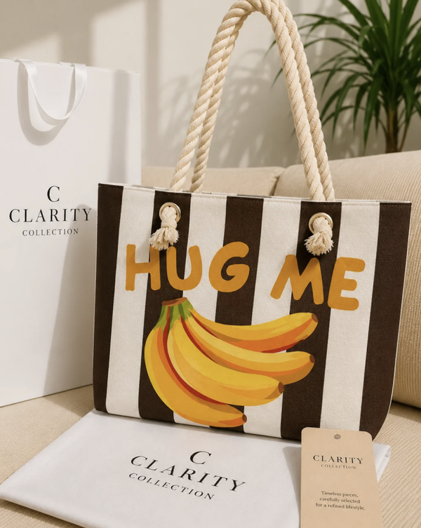Sac cabas rayé marron et blanc – Bananes