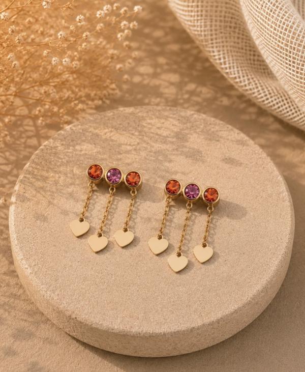 Boucles d’oreilles dorées cœurs colorés