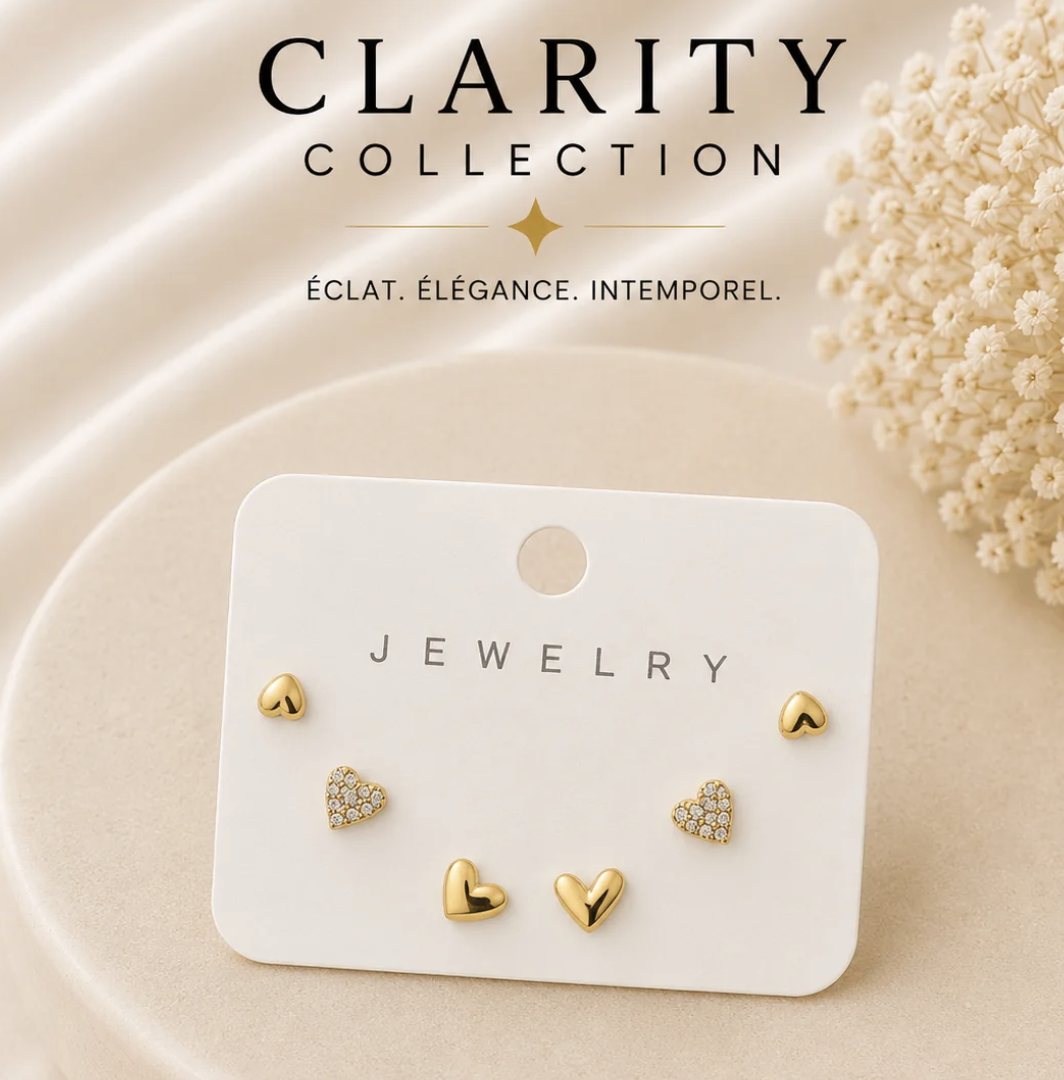 Coffret 3 paires de boucles cœur dorées