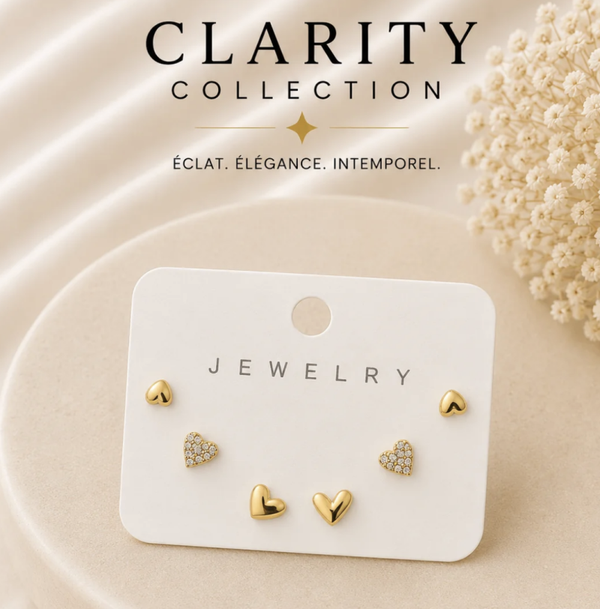 Coffret 3 paires de boucles cœur dorées