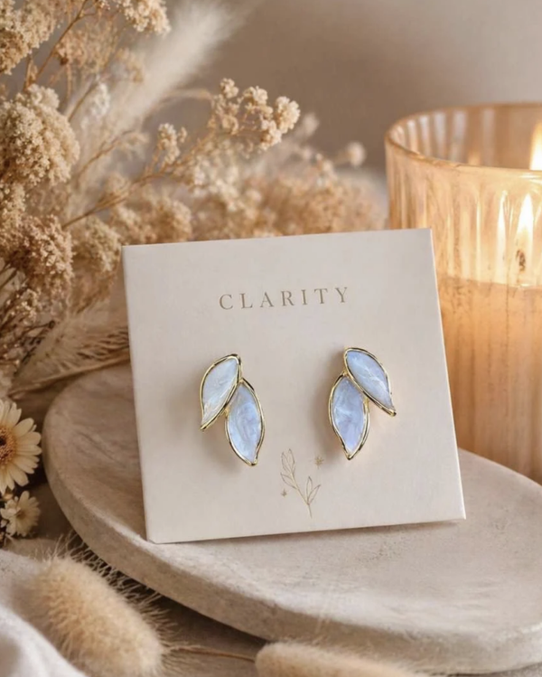 Boucles d’oreilles feuilles bleu nacré
