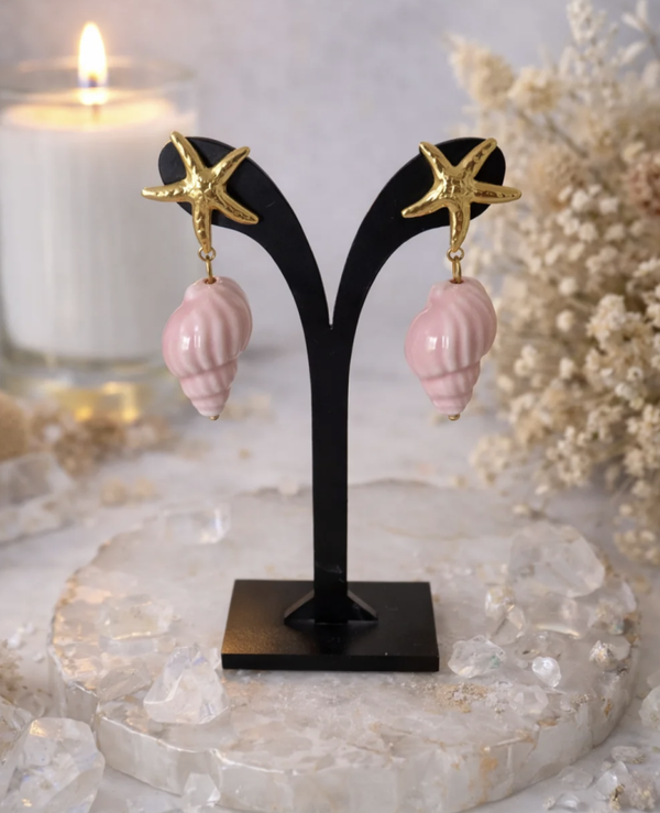 Boucles d’oreilles étoile de mer & coquillage rose
