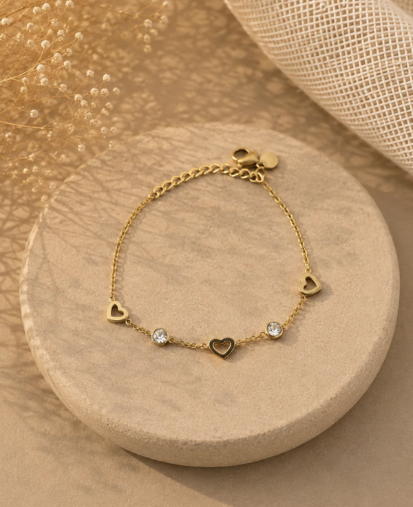 Bracelet doré cœurs et strass
