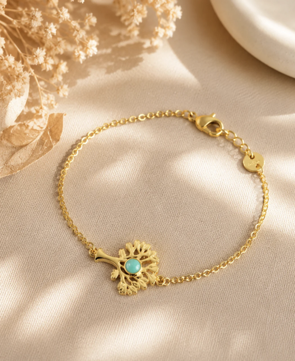 Bracelet doré arbre de vie turquoise
