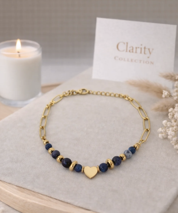 Bracelet doré pierres bleues & cœur