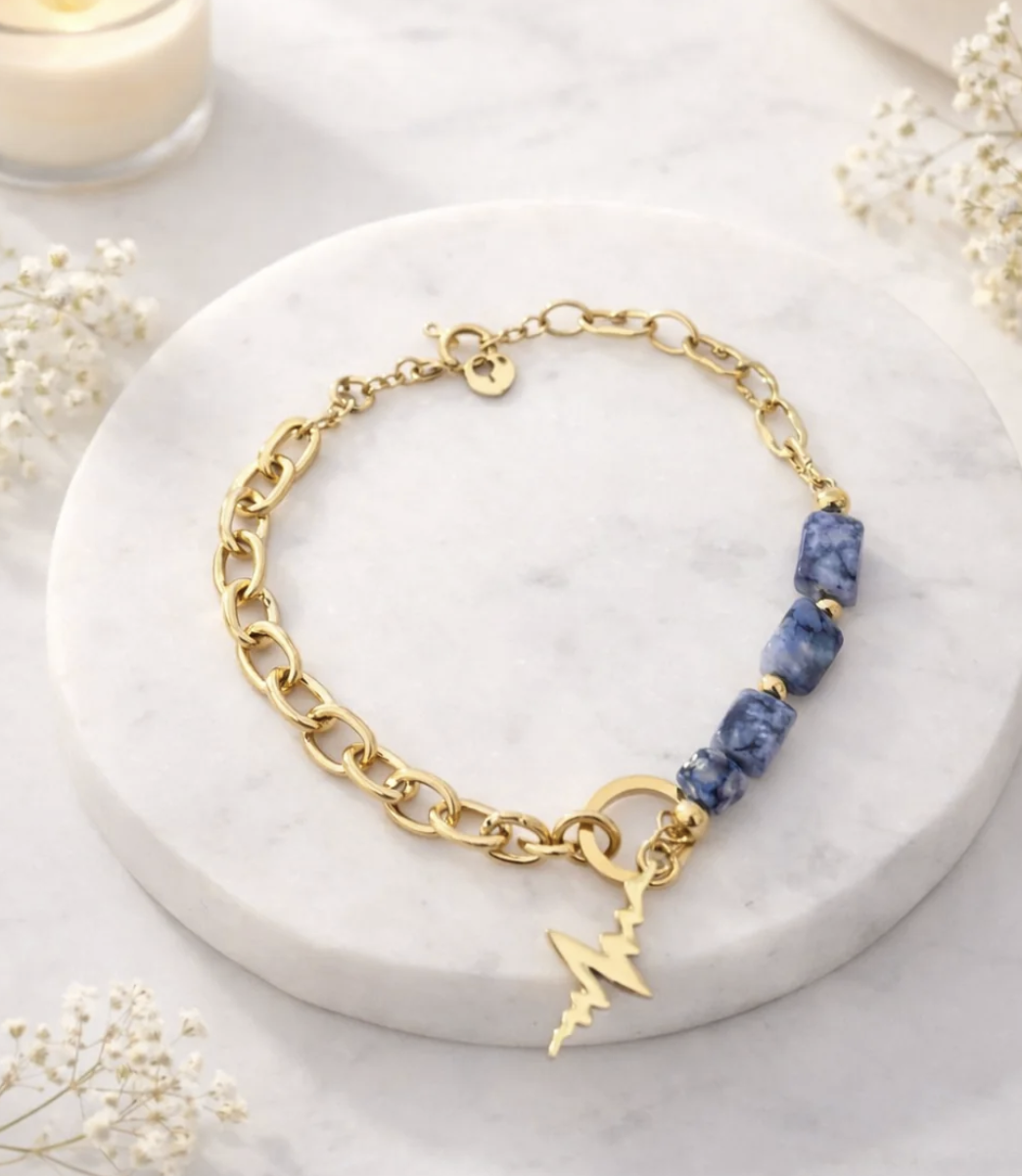 Bracelet doré pierres bleues & éclair