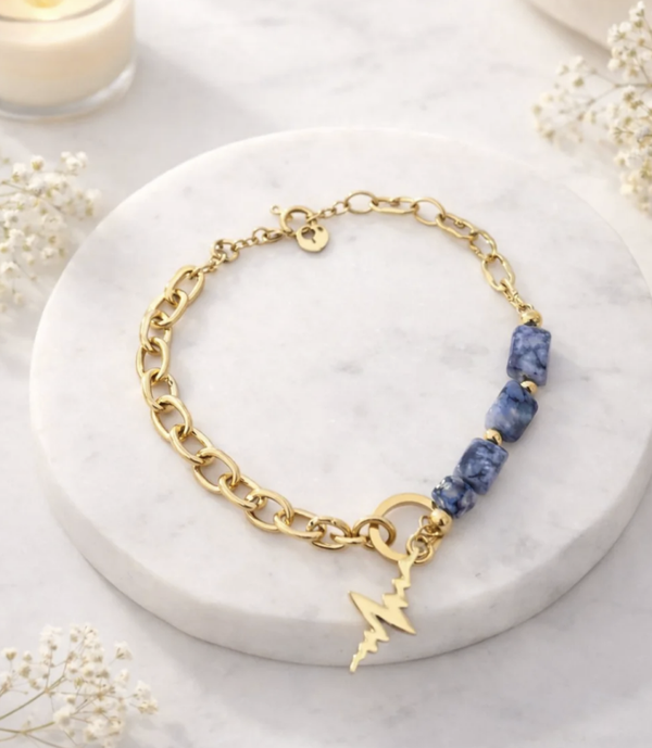Bracelet doré pierres bleues & éclair
