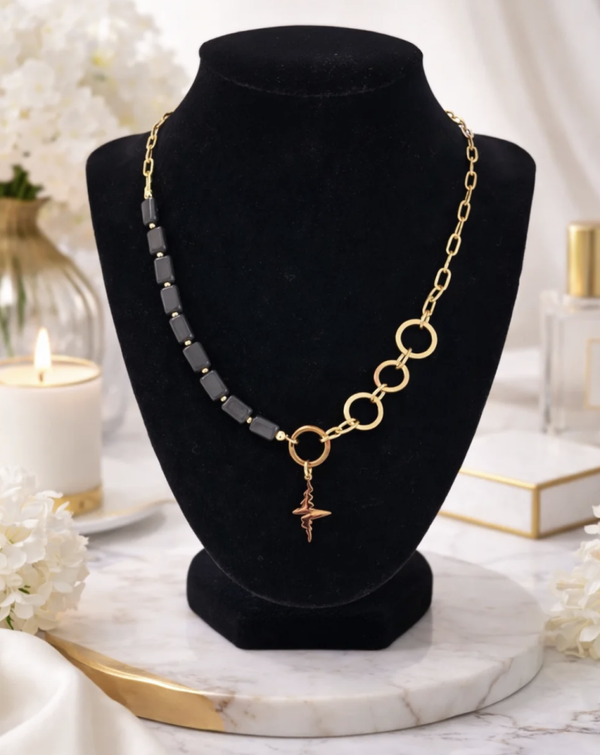 Collier asymétrique noir & doré