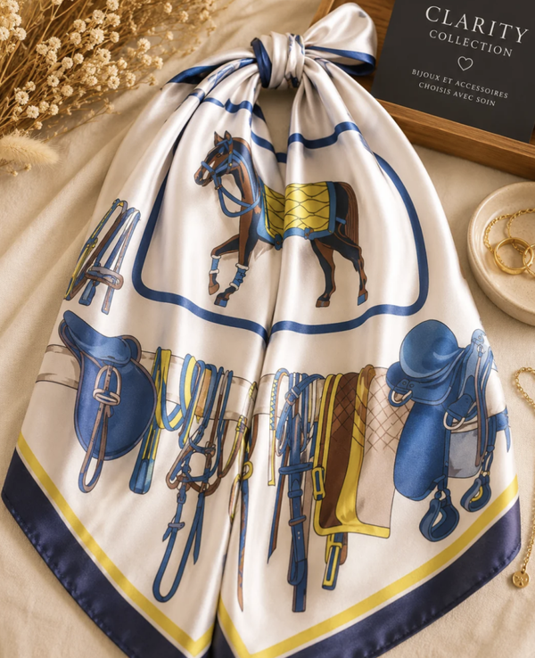 Foulard carré Équestre bleu