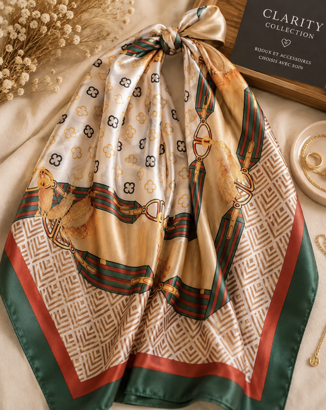 Foulard carré Chic vert et rouge