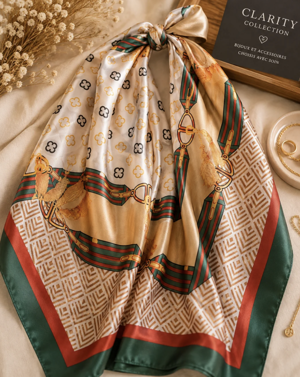 Foulard carré Chic vert et rouge