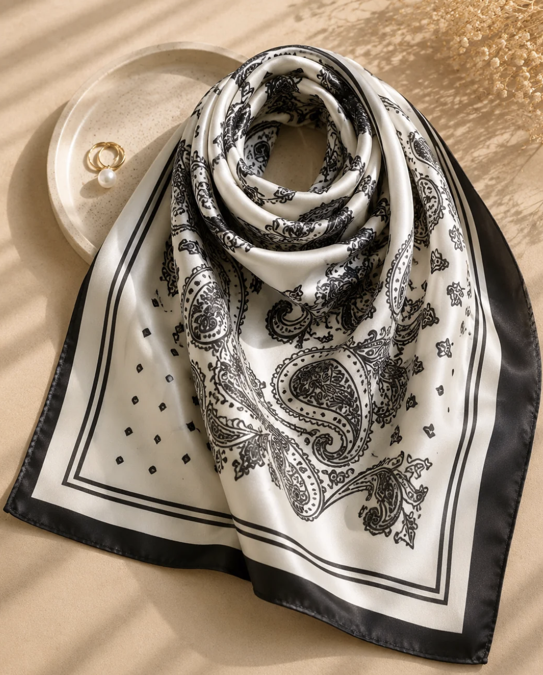 Foulard carré noir et blanc