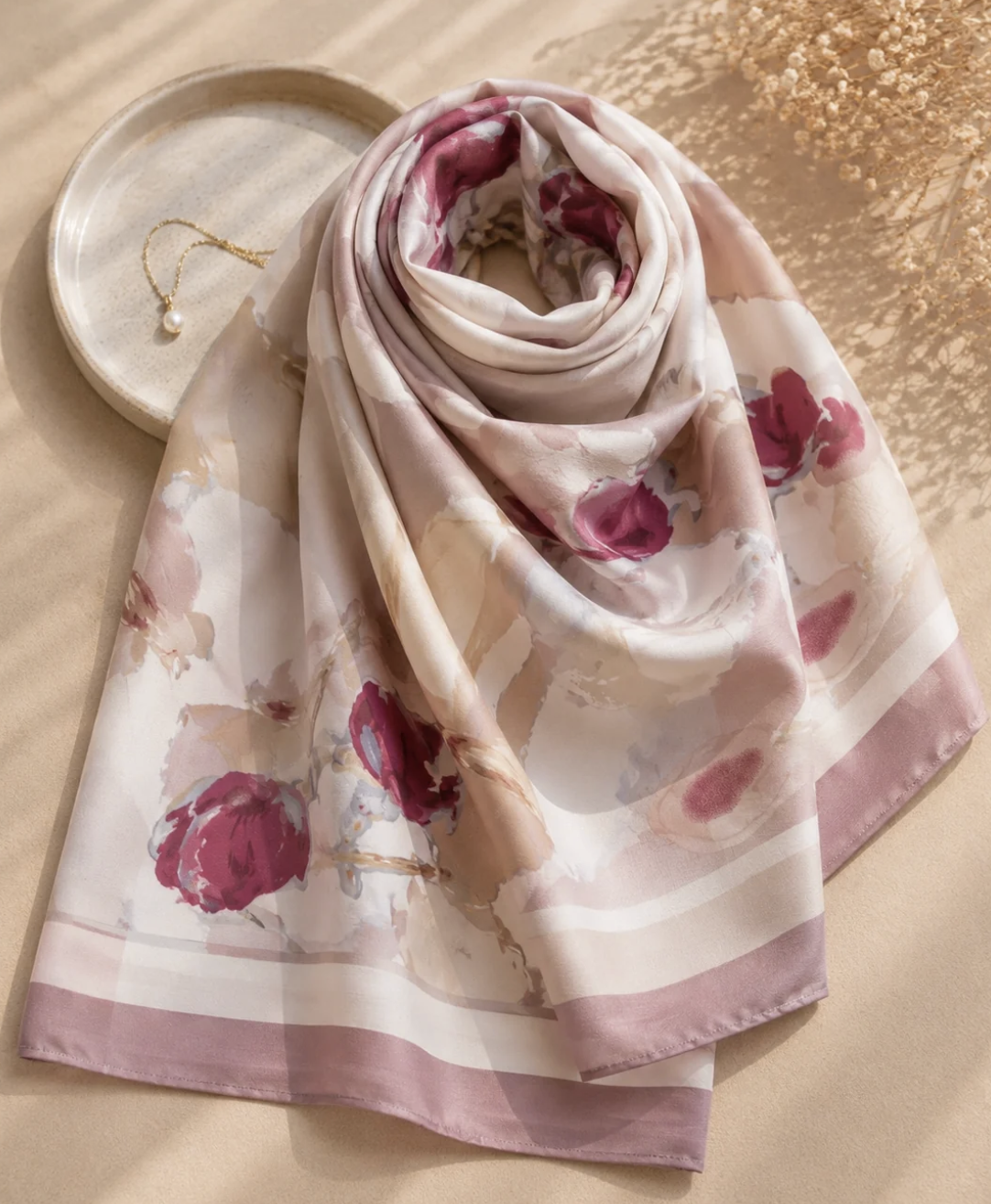 Foulard carré Fleurs rose