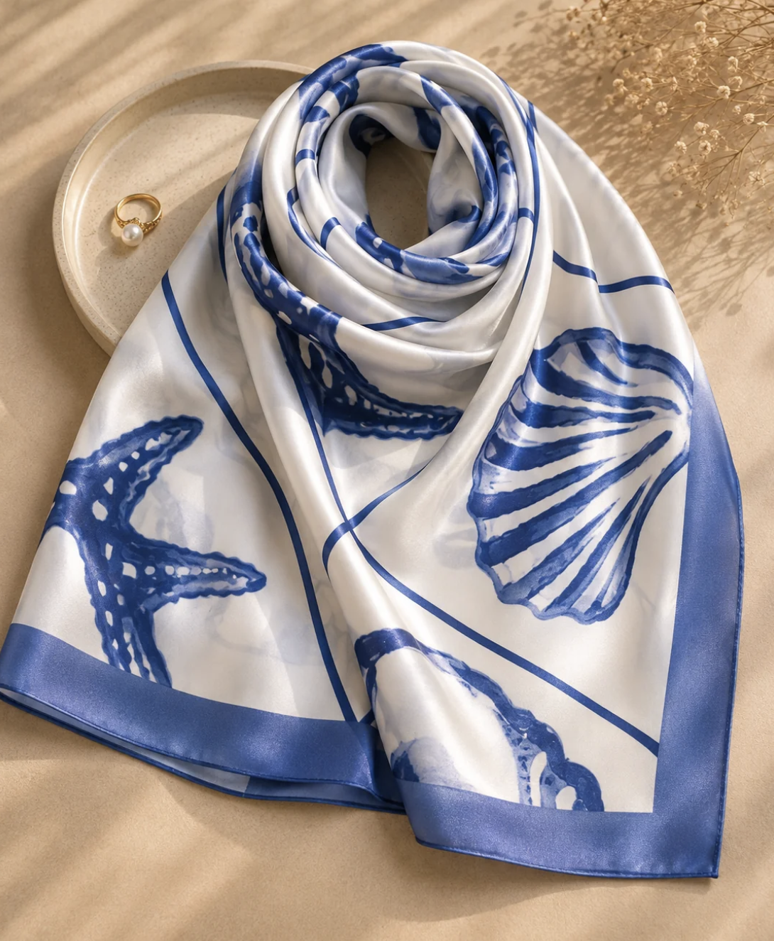 Foulard carré Coquillages bleu