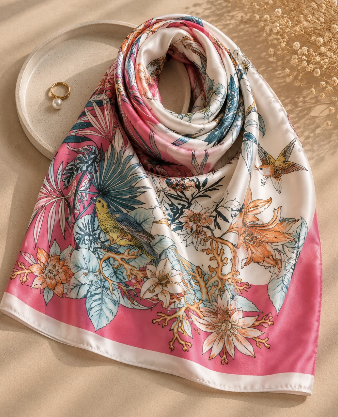 Foulard carré Tropical rose