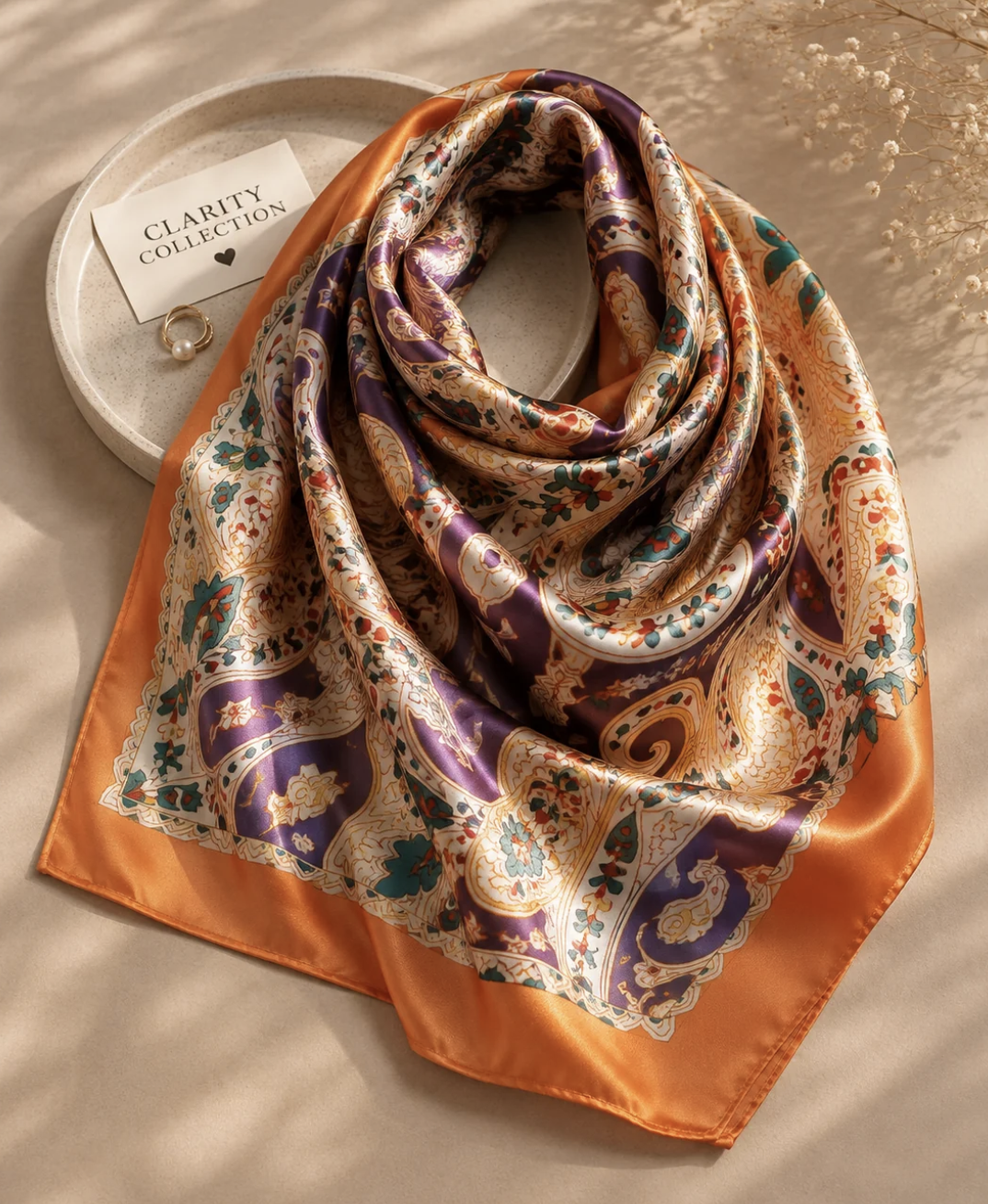 Foulard satiné Orange & Bleu