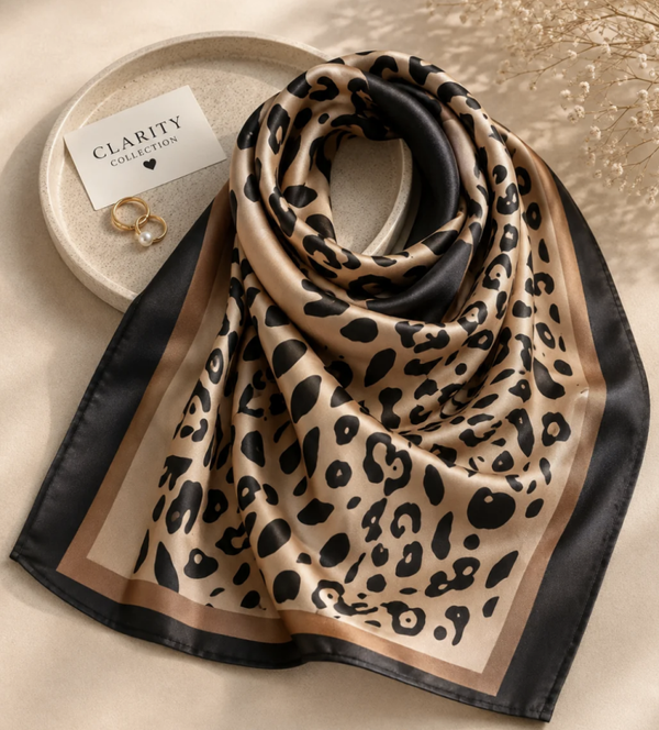 Foulard satiné Léopard beige & noir