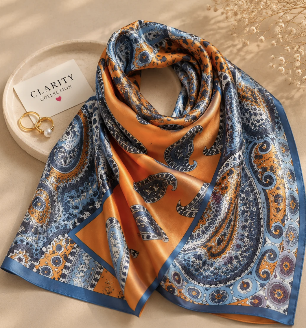 Foulard satiné Orange & Bleu