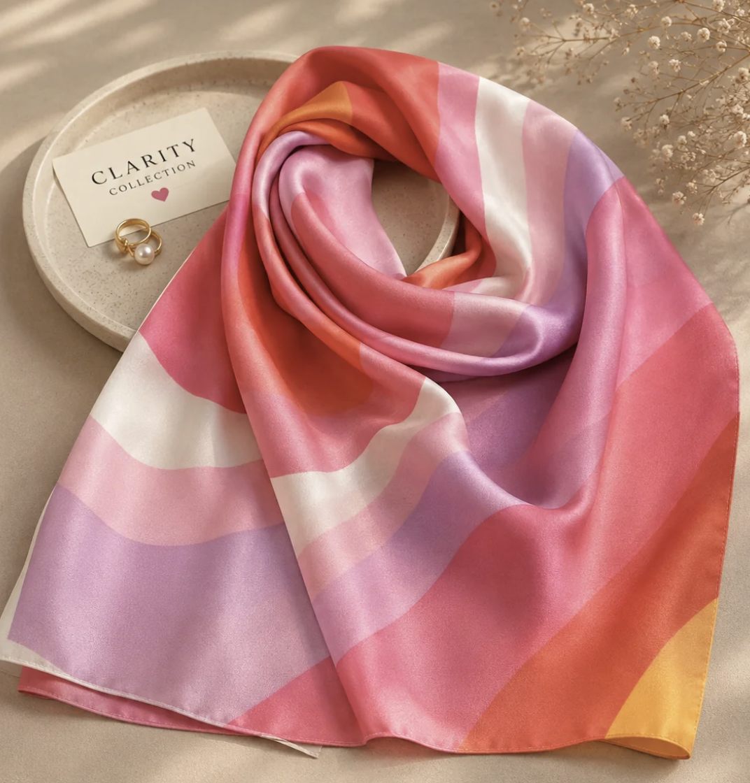 Foulard satiné Vagues Rose & Corail