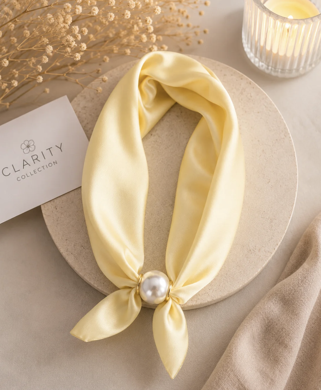Foulard magnétique à perle – Jaune Pastel