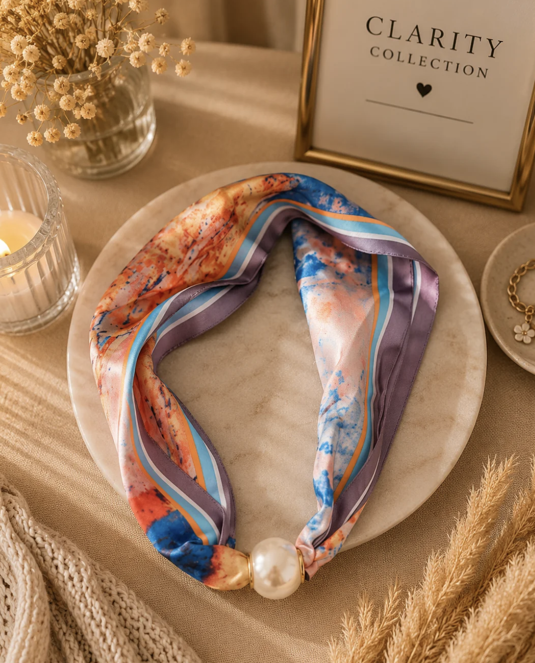 Foulard magnétique à perle – Abstrait Orange & Bleu