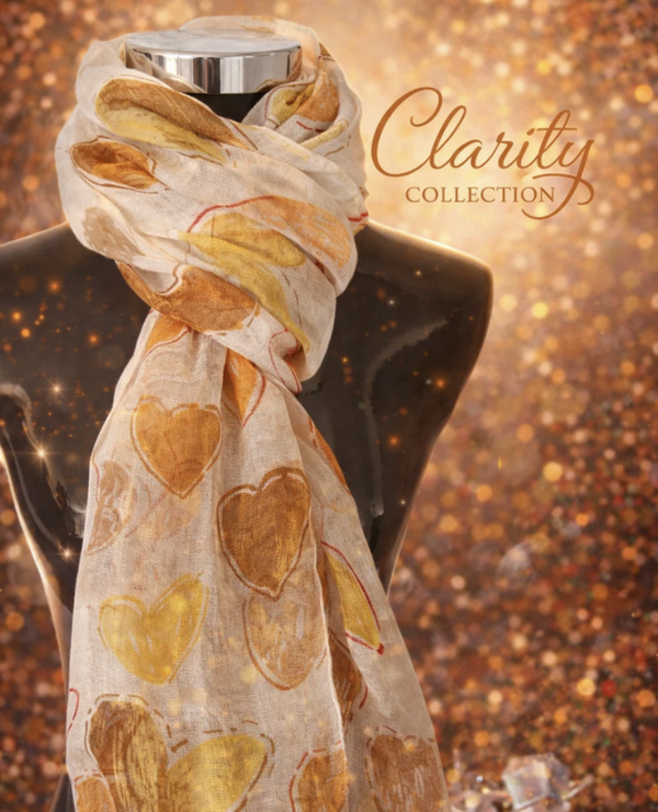 Foulard beige à cœurs camel & dorés