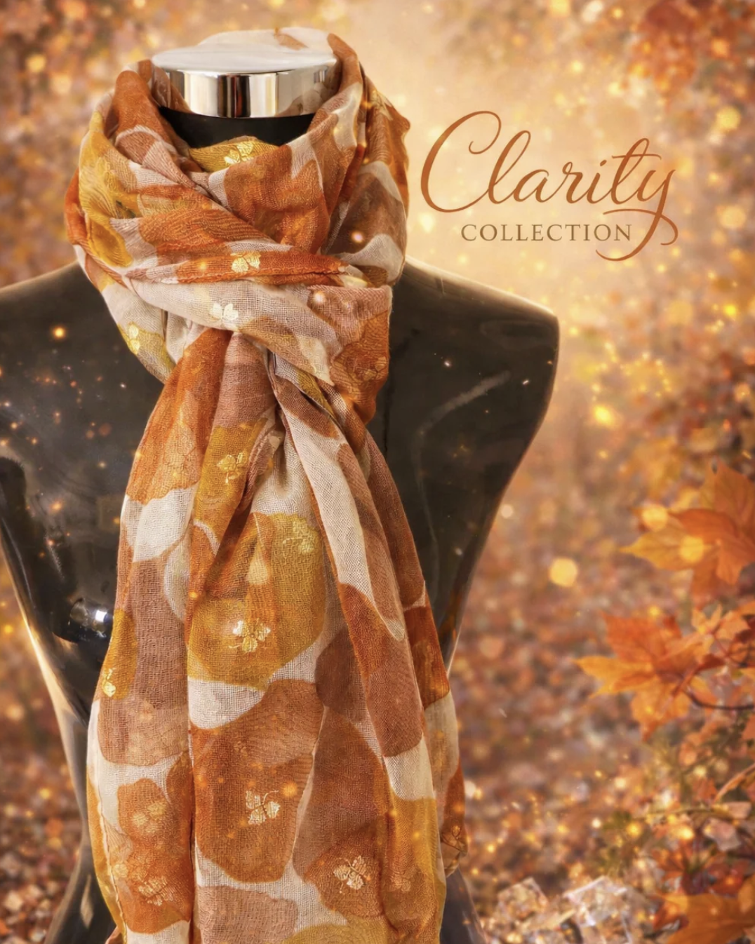 Foulard beige & camel à motifs floraux dorés