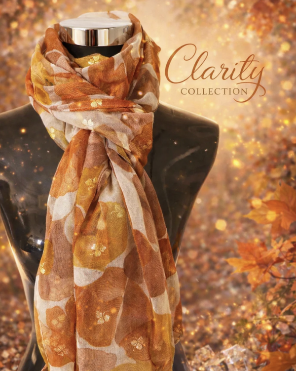 Foulard beige & camel à motifs floraux dorés