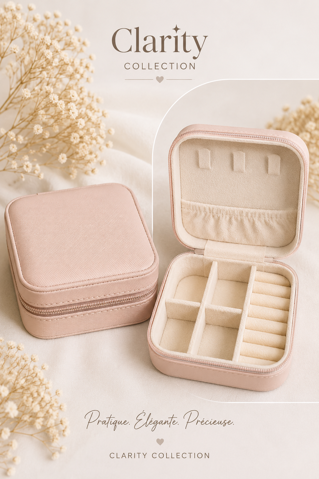 Boîte à bijoux de voyage saumon – format compact
