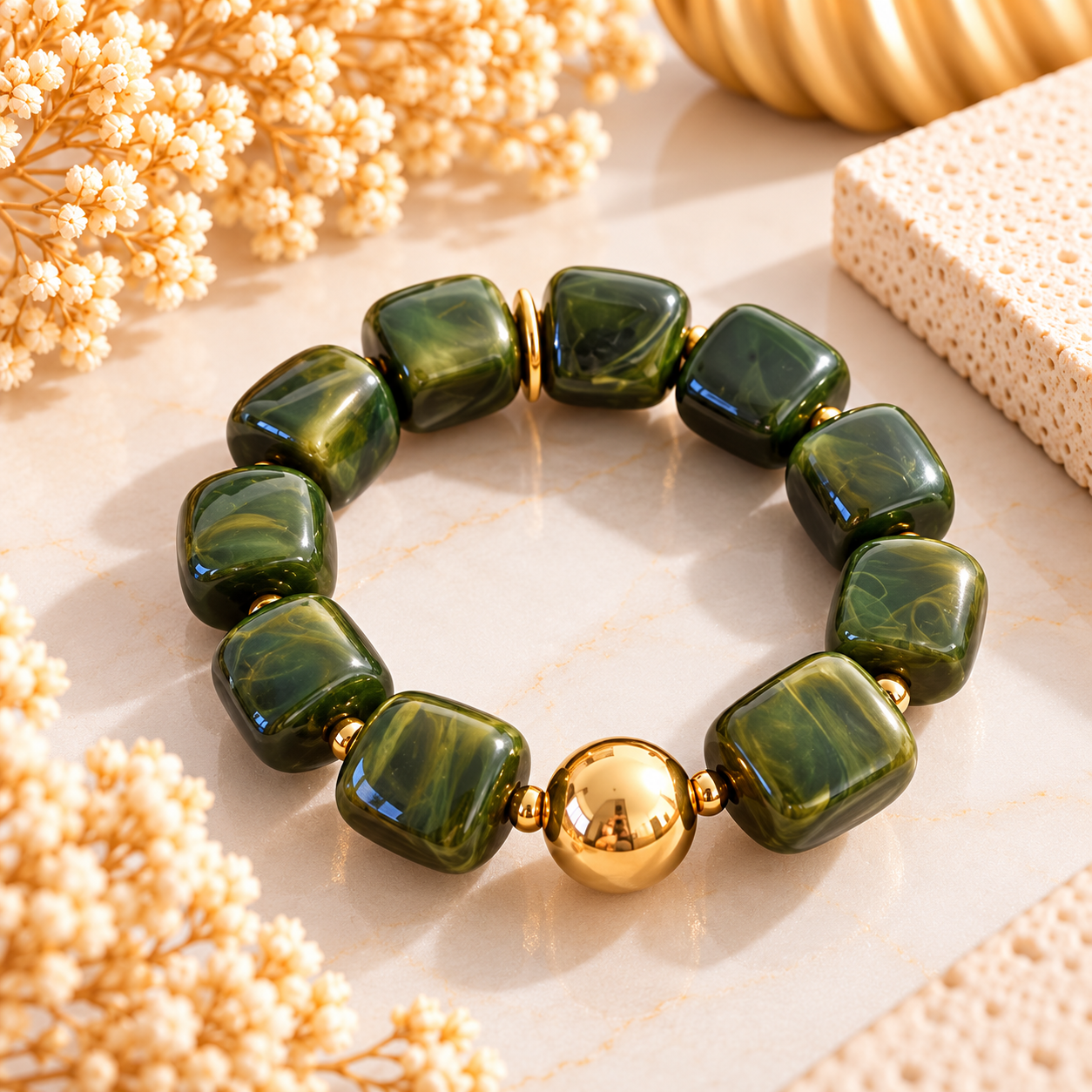 Bracelet Émeraude – Vert profond & doré