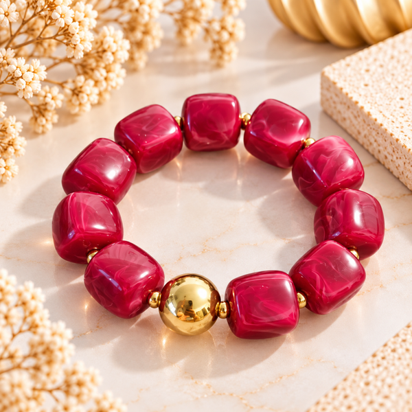 Bracelet Framboise – Perles marbrées & doré