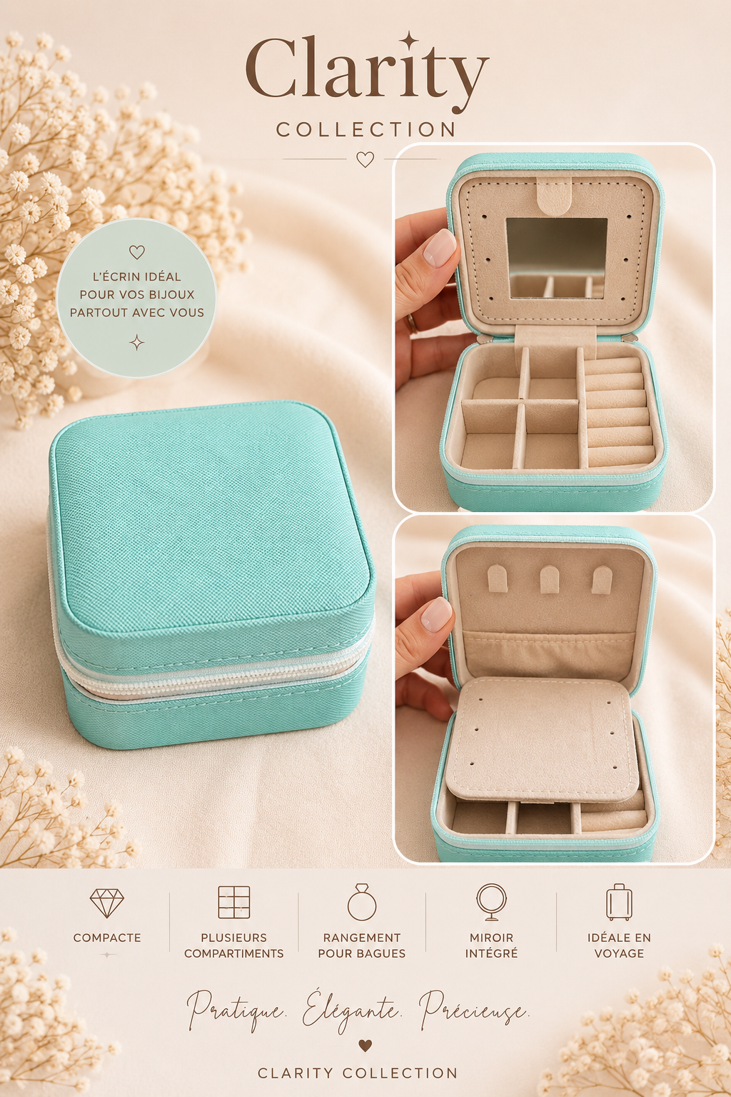 Boîte à bijoux de voyage – Turquoise