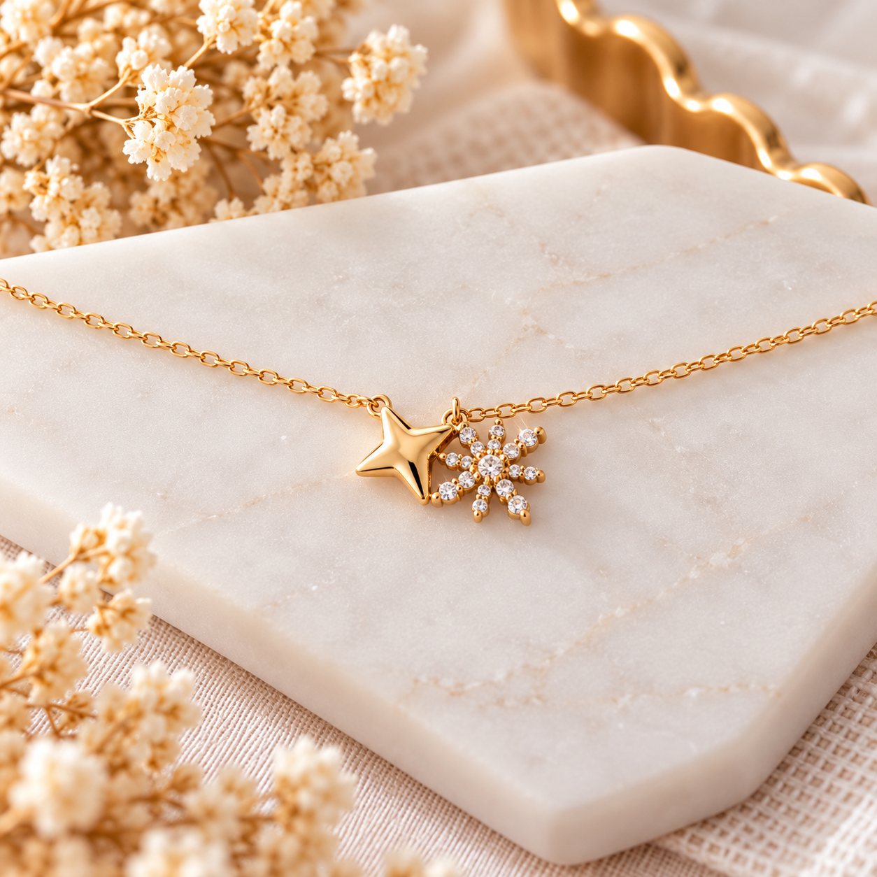 Collier doré Duo d'Étoiles Scintillantes