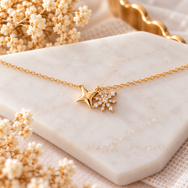 Collier doré Duo d'Étoiles Scintillantes