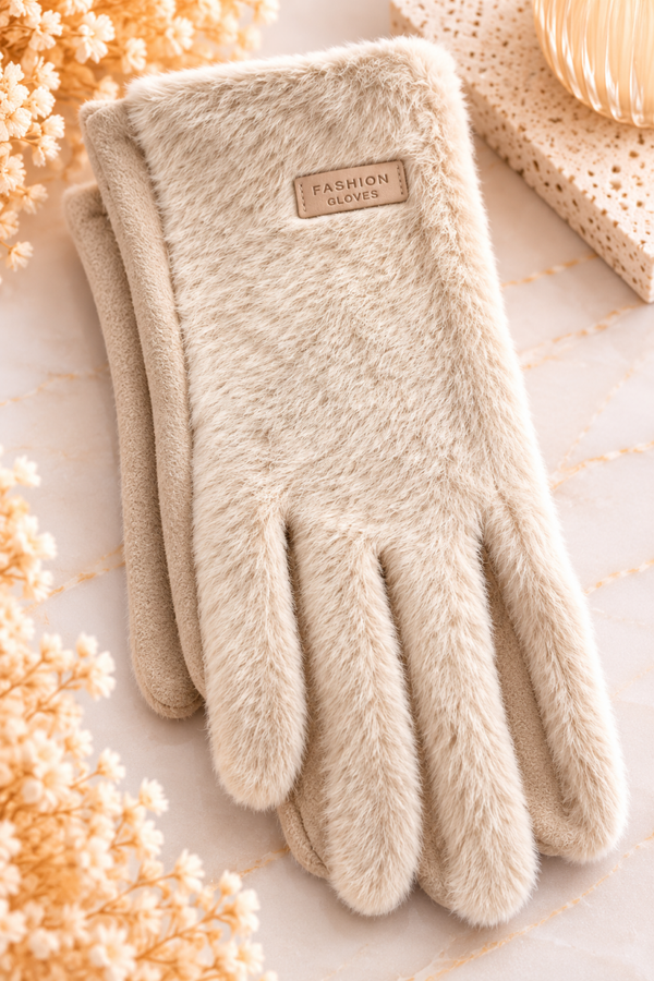 Gants Douceur – Beige effet fourrure