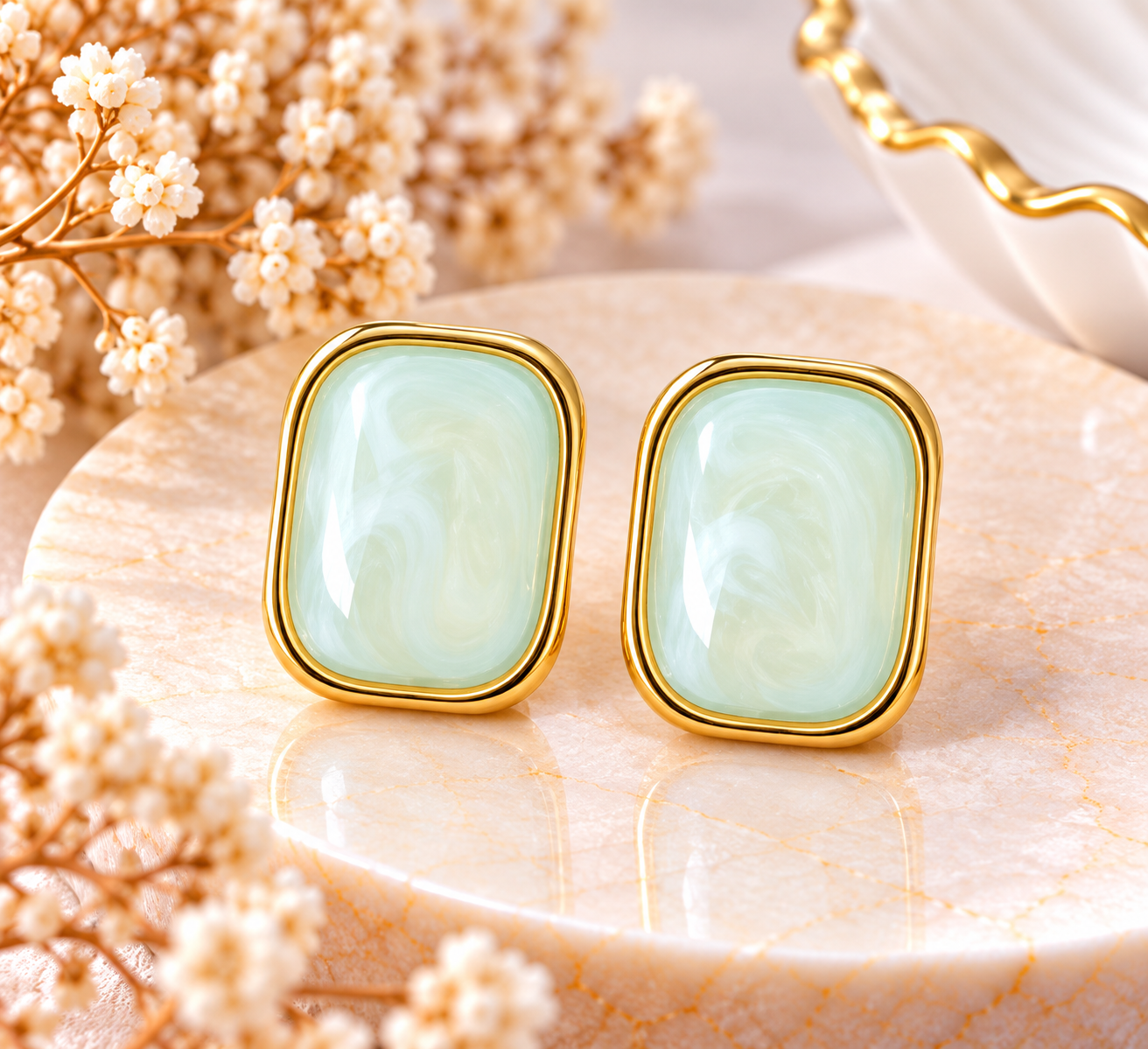 Boucles d’oreilles Éclat Menthe & Doré