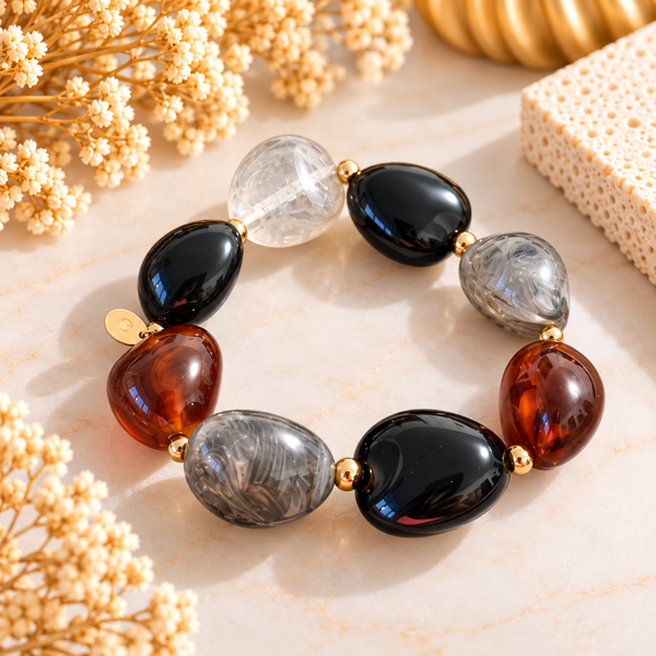Bracelet Élégance – Noir, ambre & gris fumé