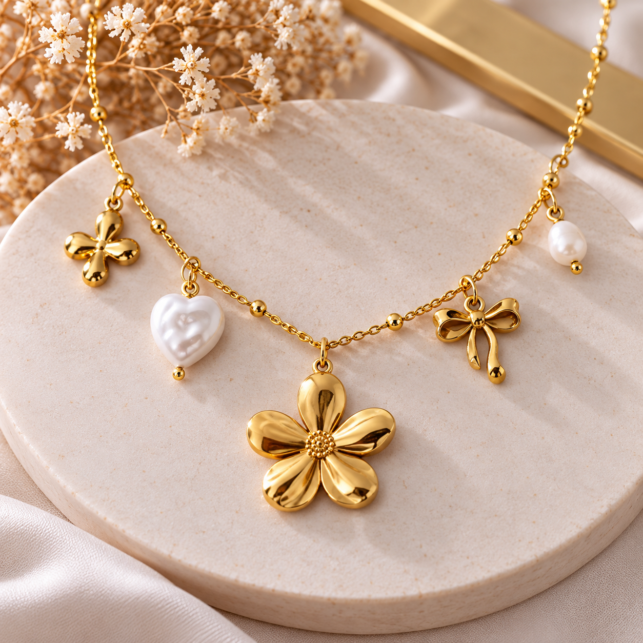Collier doré Fleur d'Amour à breloques