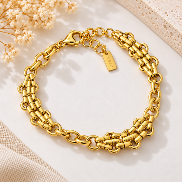 Bracelet doré multirangs à maillons en acier inoxydable