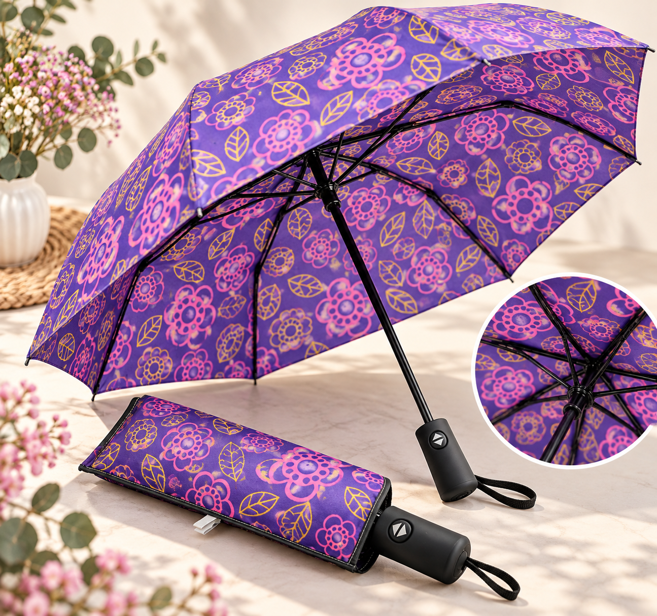 Parapluie compact automatique – Pratique et élégant