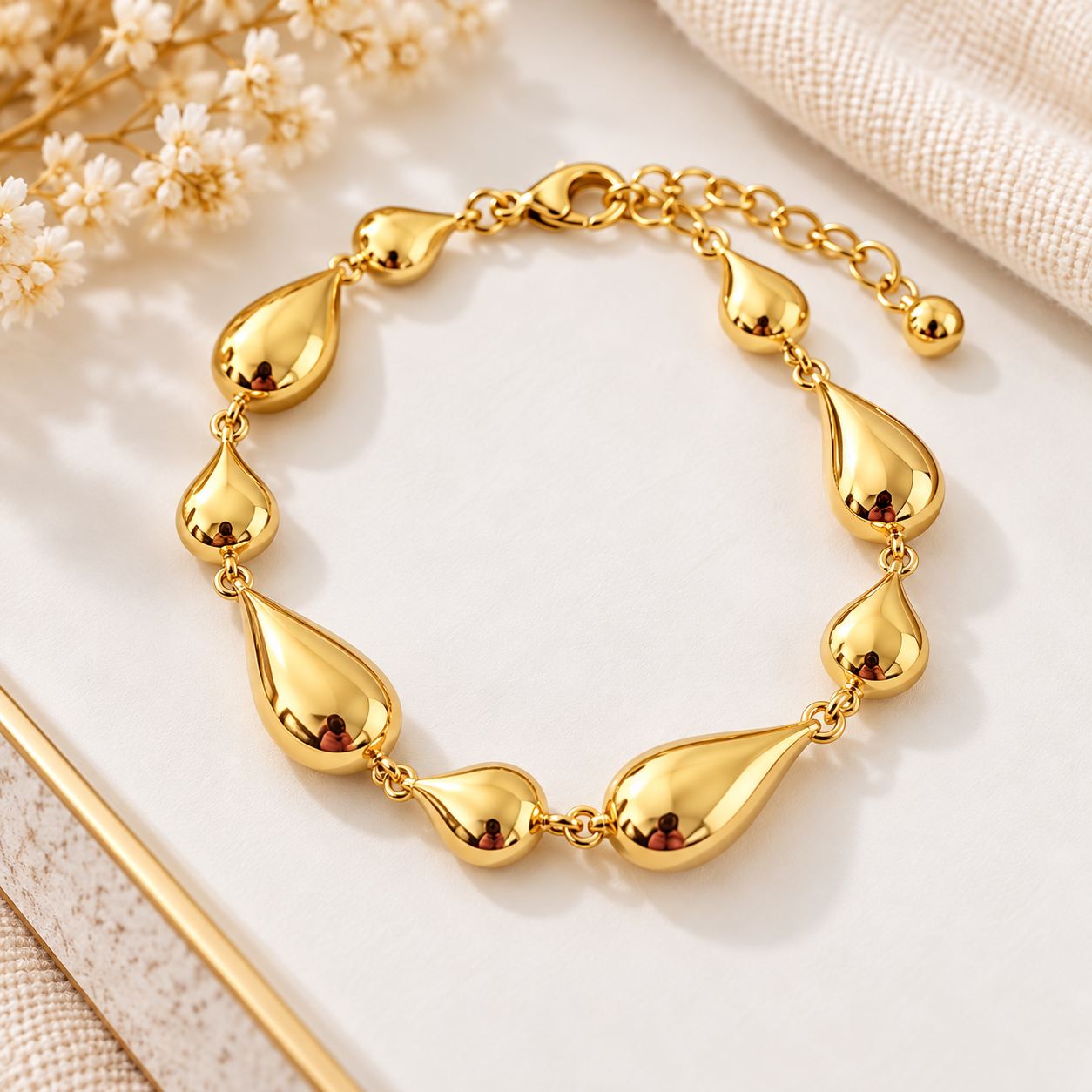 Bracelet doré aux maillons en forme de gouttes