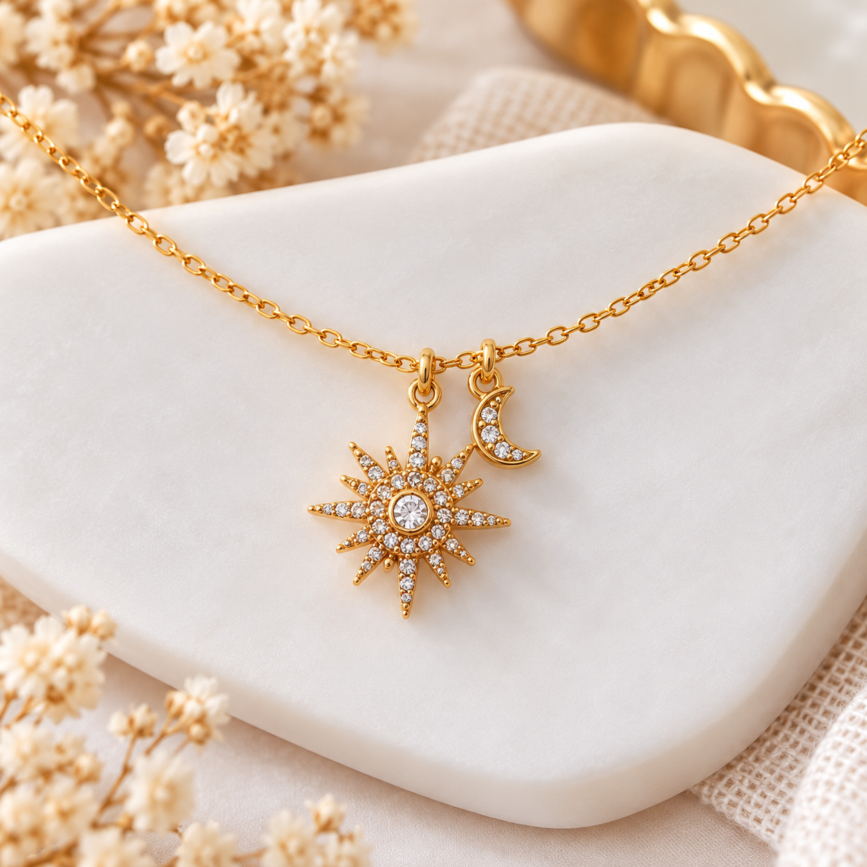 Collier doré Soleil & Lune Scintillants
