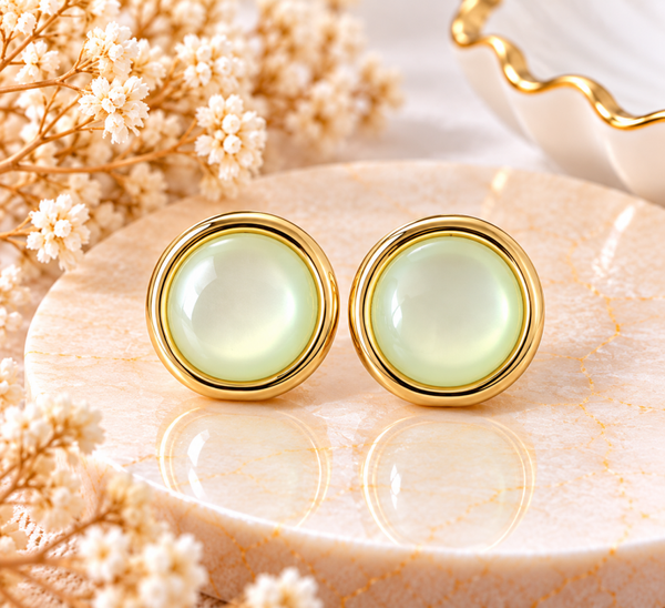 Boucles d’oreilles rondes vert pastel & doré