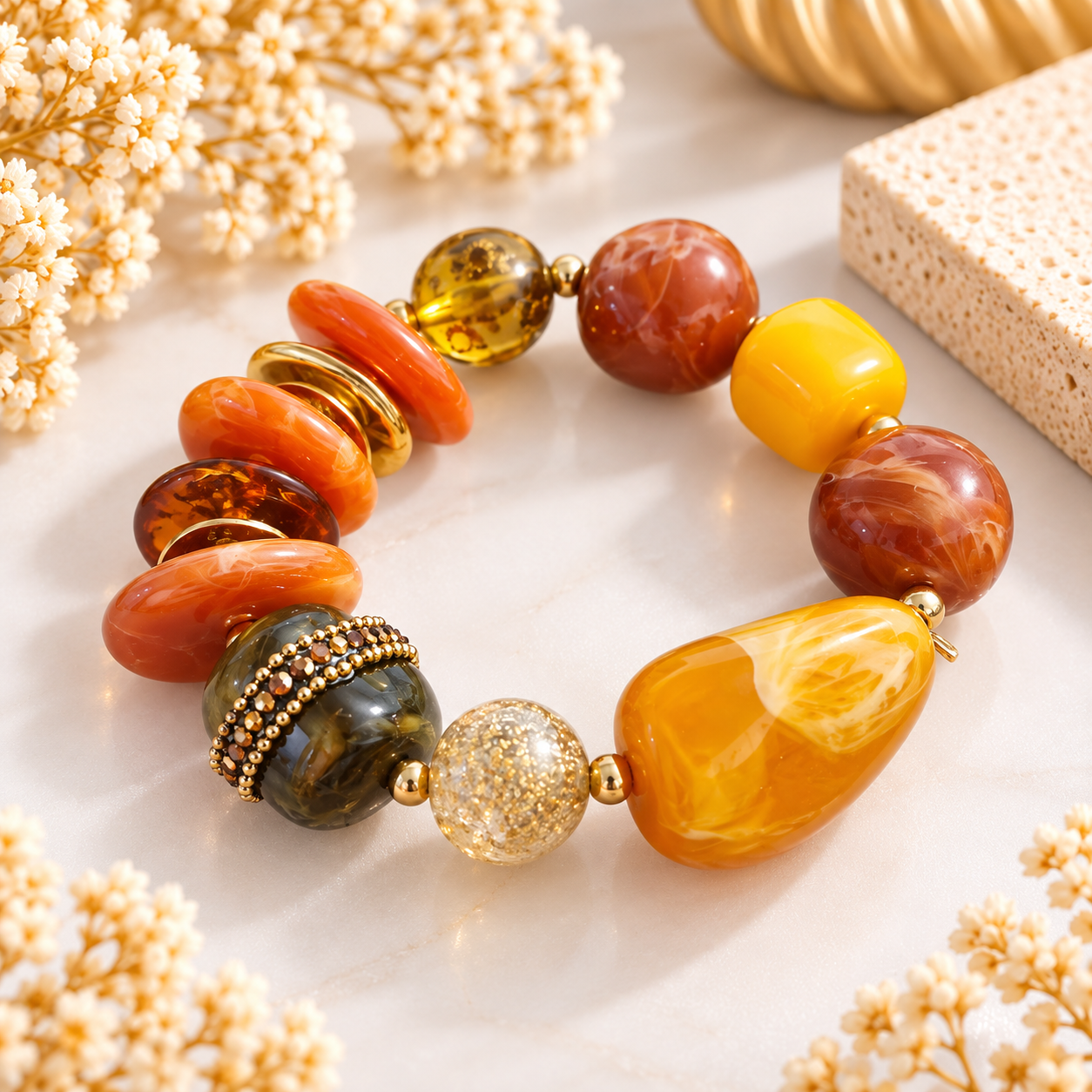 Bracelet Éclat d’Automne – Orange, ambre & doré