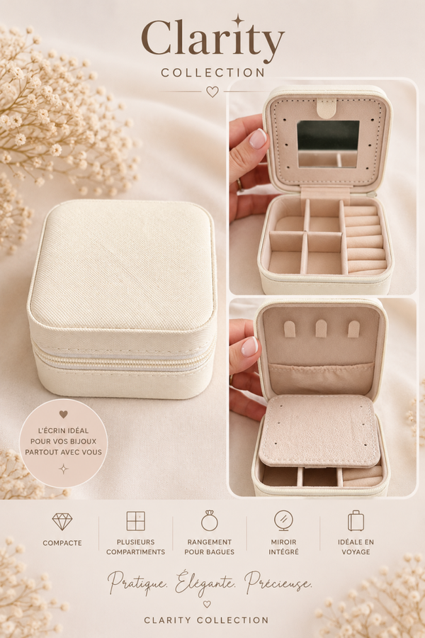Boîte à bijoux de voyage blanche avec miroir