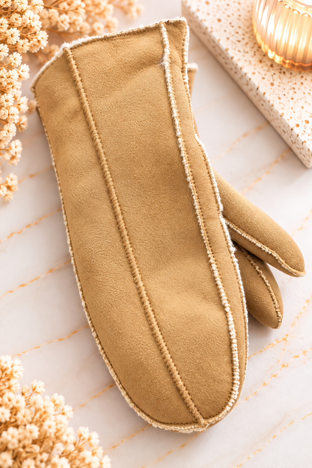 Moufles Camel Cocoon – Effet suédine & intérieur douillet