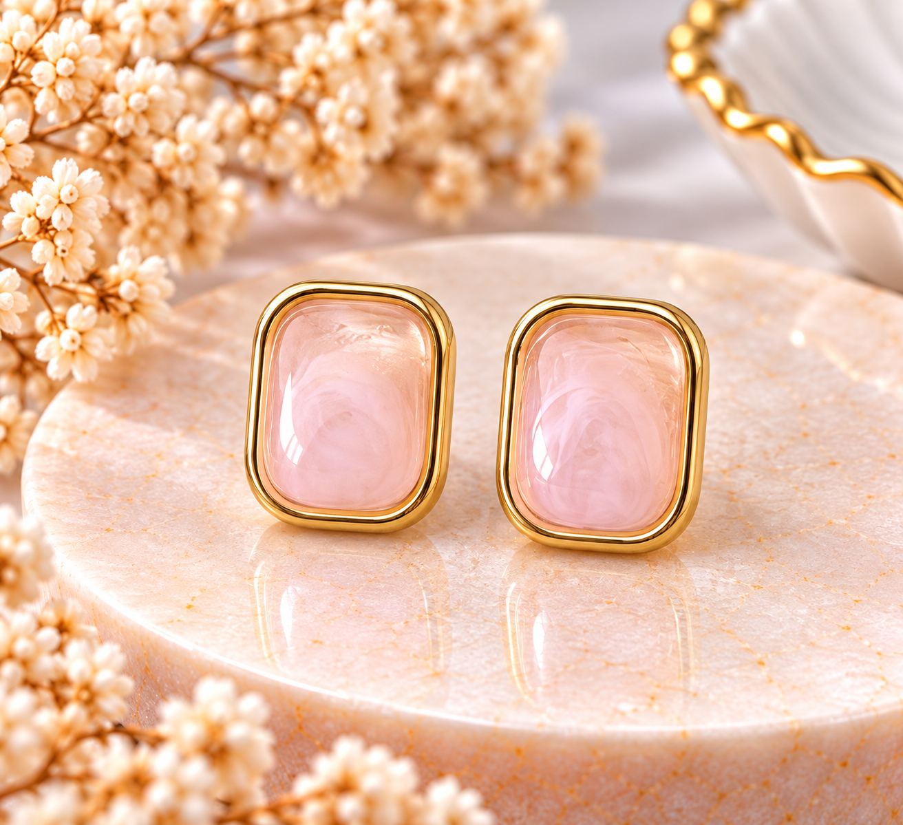 Boucles d’oreilles Rose Poudré & Doré