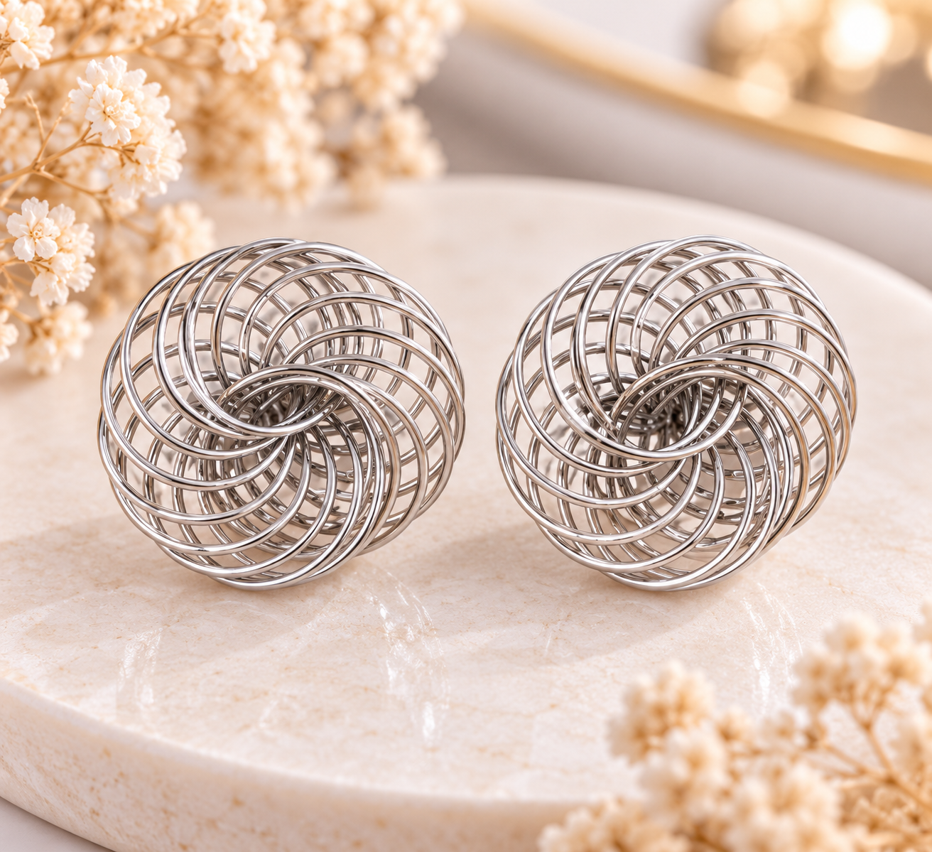 Boucles d’oreilles spirales argentées – Acier inoxydable
